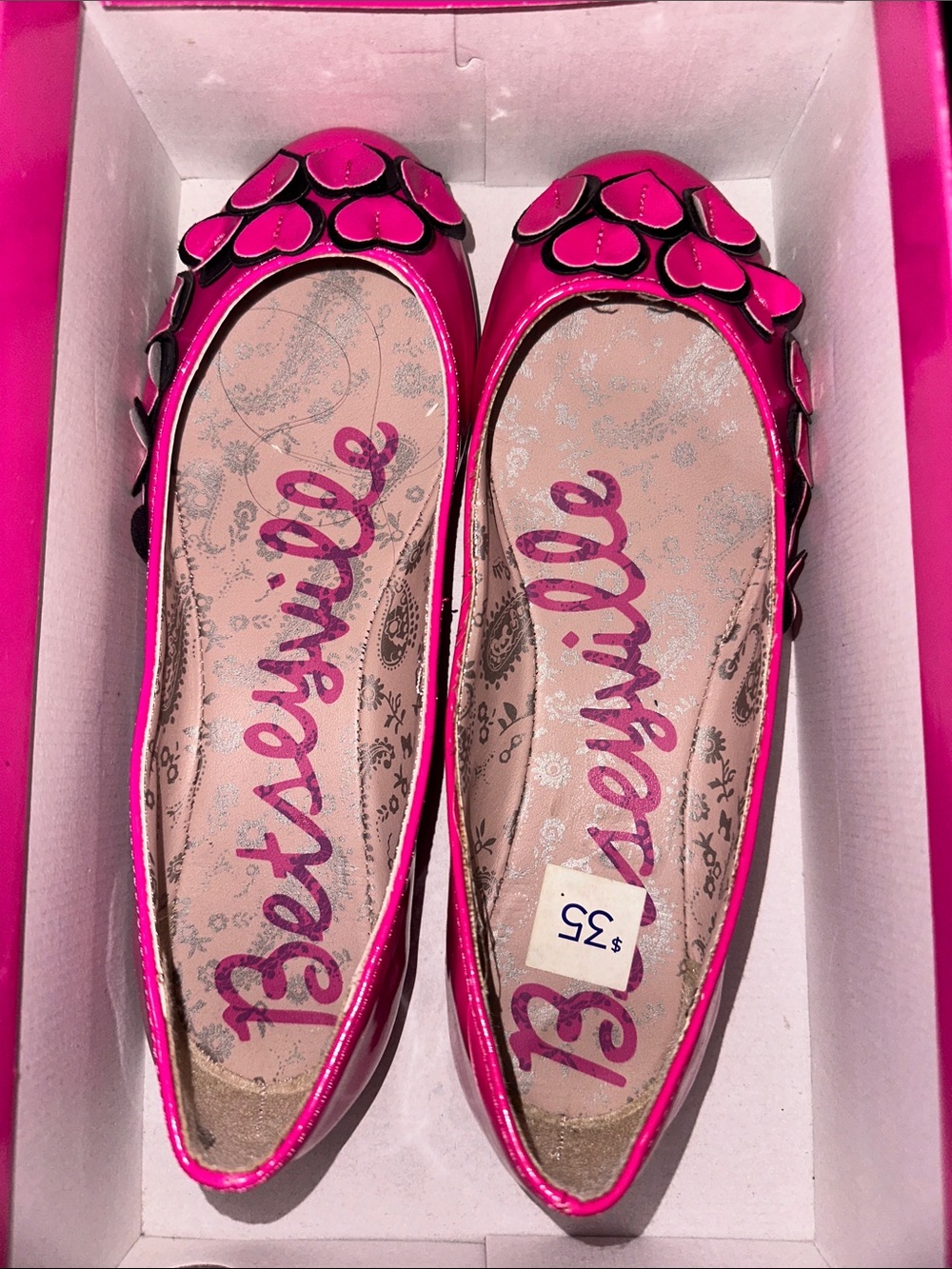 Betsey Johnson Hot Pink Heart-Accent Ballet Flats